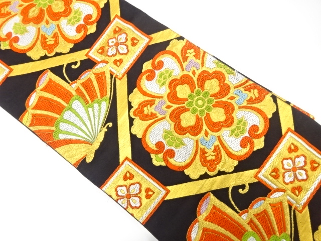 JAPANESE KIMONO / ANTIQUE FUKURO OBI / SILK / WOVEN FLOWER CREST